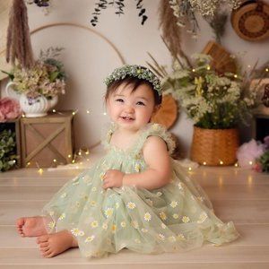 Adorable Daisy Kids Dress in Soft Green